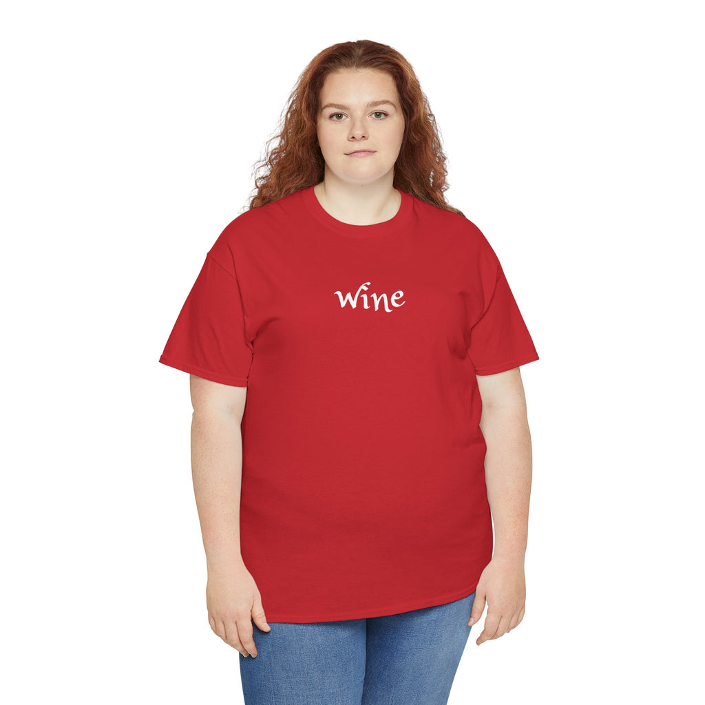 Wine Graphic Tee — Minimalist Small Chest 'wine' Text T‑Shirt