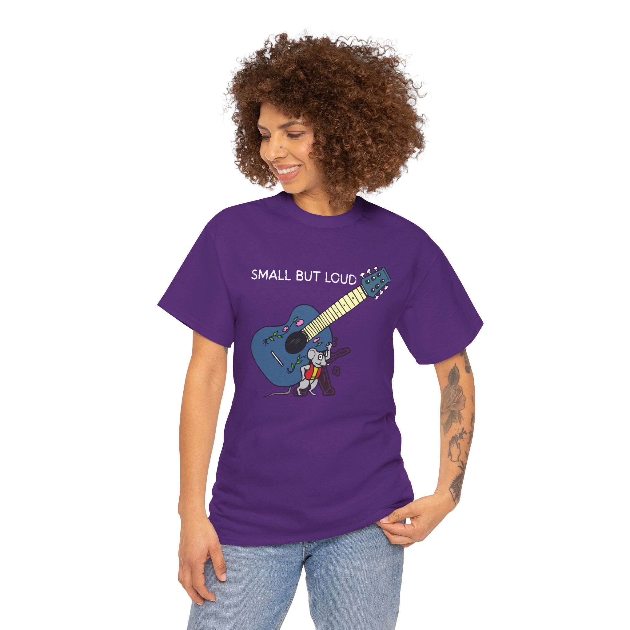 T-Shirt — "Small But Loud" Cute Mouse with Guitar Graphic
