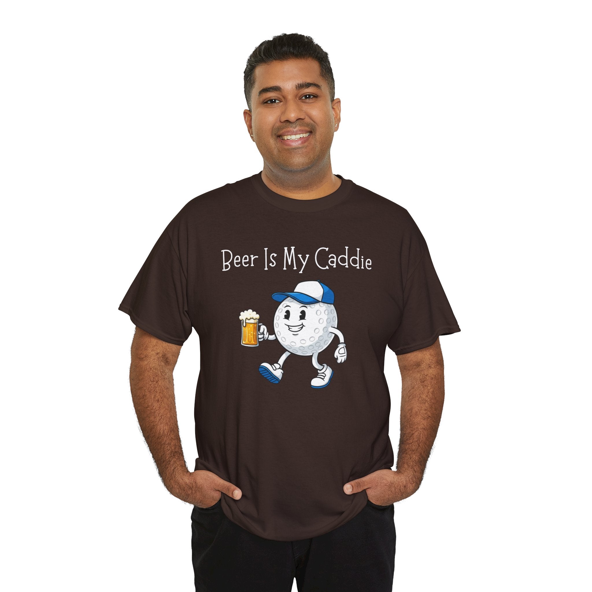 Golf Ball Cartoon Tee — "Beer Is My Caddie" Funny Golf Shirt