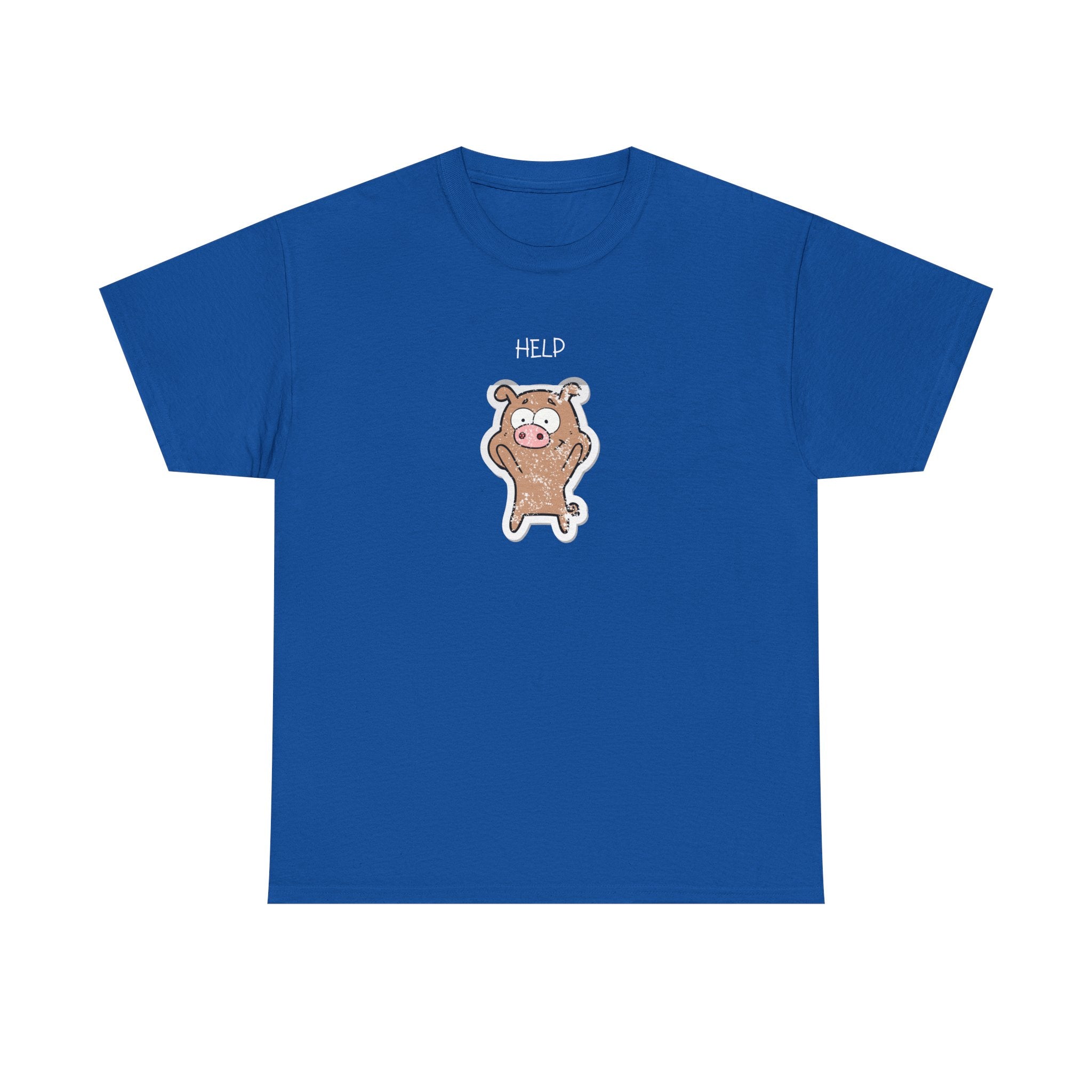 Help Pig Graphic Tee — Cute Distressed Pig Cartoon T-Shirt