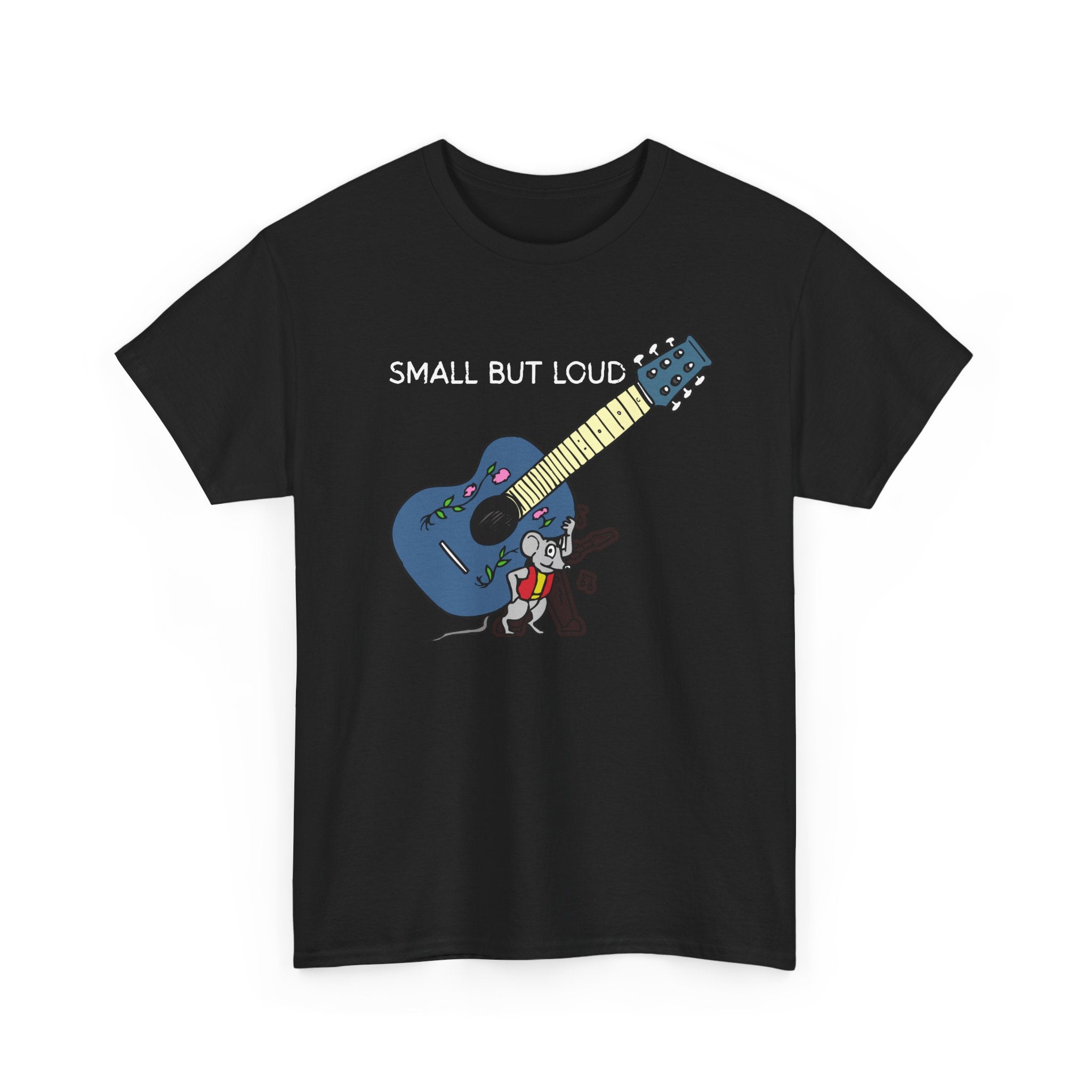 T-Shirt — "Small But Loud" Cute Mouse with Guitar Graphic