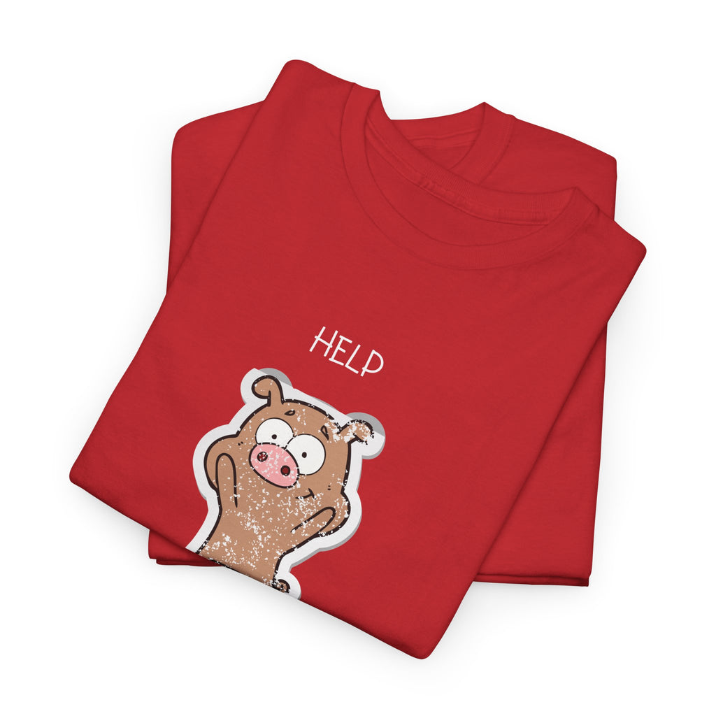 Help Pig Graphic Tee — Cute Distressed Pig Cartoon T-Shirt