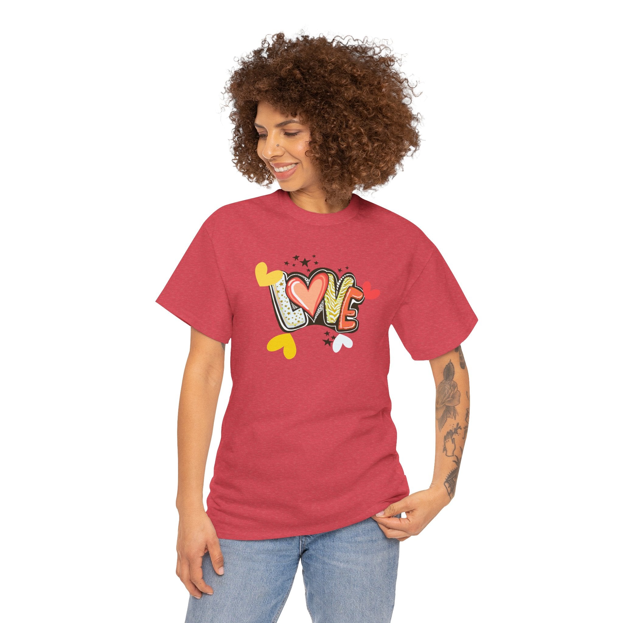 Love Heart Graphic Tee — Retro Doodle "LOVE" Design