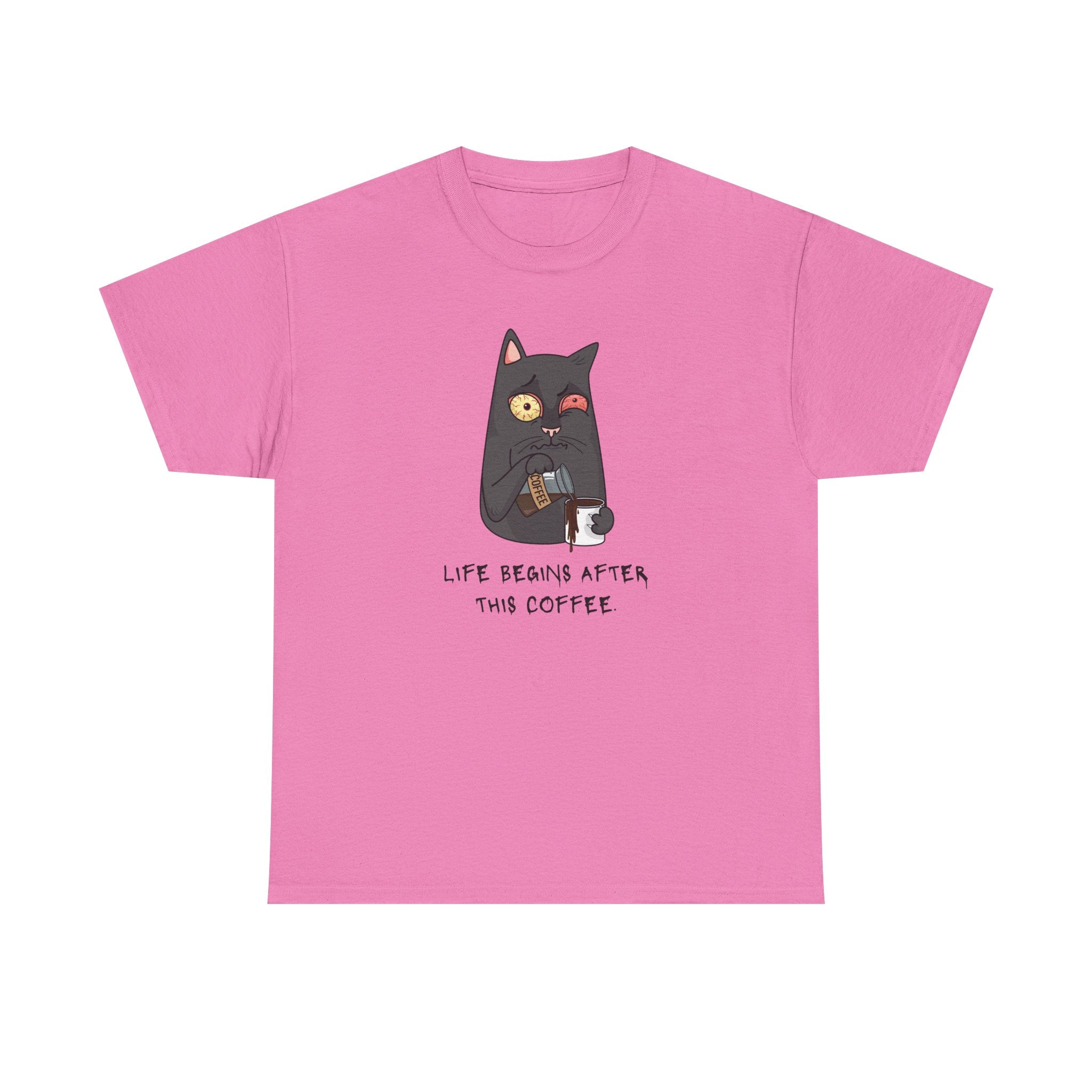 Cat Coffee T-Shirt — "Life Begins After This Coffee" Cute Cat Graphic Tee