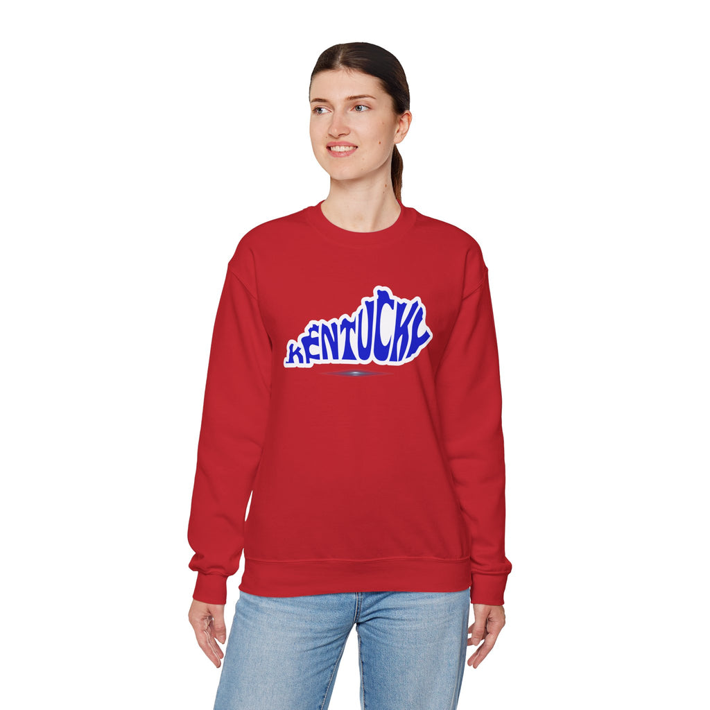 Kentucky State Outline Crewneck Sweatshirt — Blue 'Kentucky' Typography