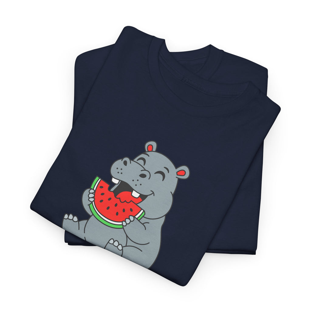 Hippo Eating Watermelon Tee — "Gone in Seconds" Cute Animal Graphic Shirt