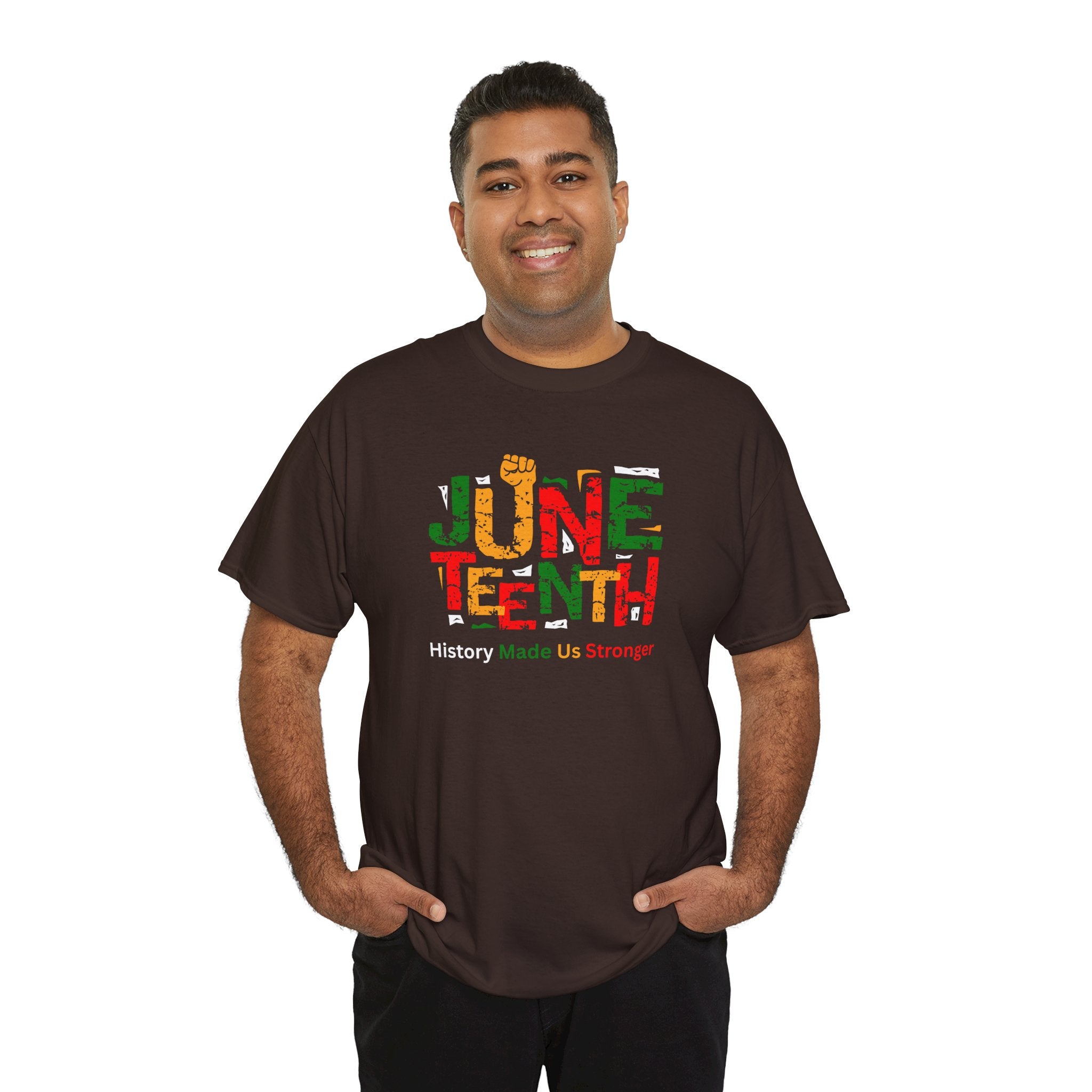 Juneteenth Celebration T-Shirt — "Made Us Stronger" Floral Block Letter Tee