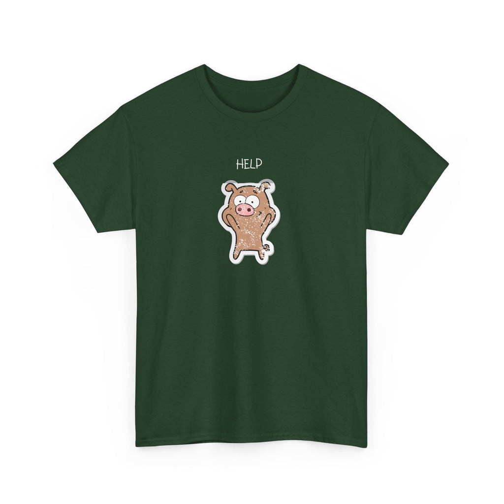 Help Pig Graphic Tee — Cute Distressed Pig Cartoon T-Shirt