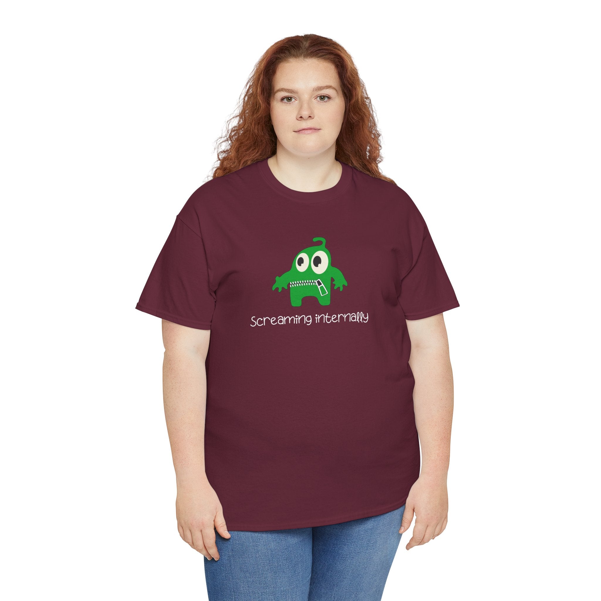 Screaming Internally Tee — Cute Green Monster Graphic Shirt