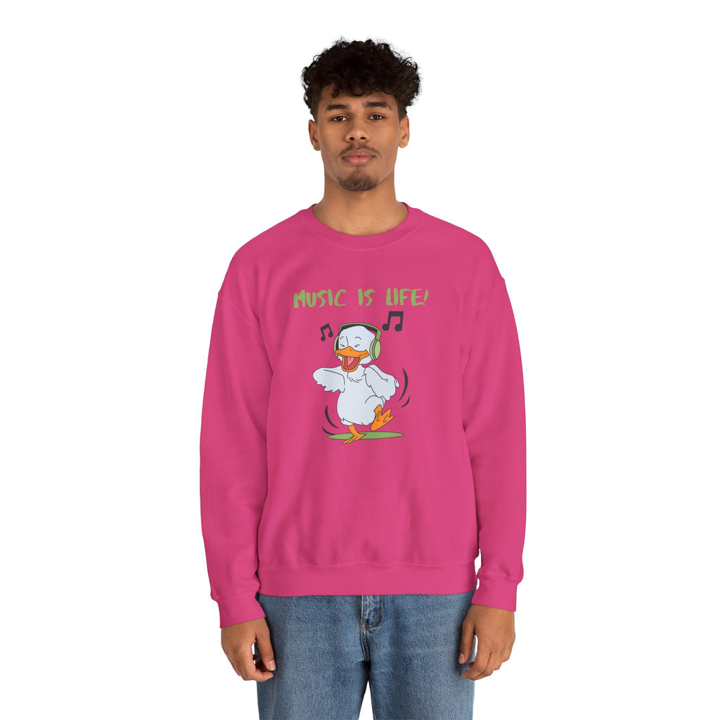 Music Is Life Duck Crewneck Sweatshirt – Cute DJ Duck Graphic Pullover