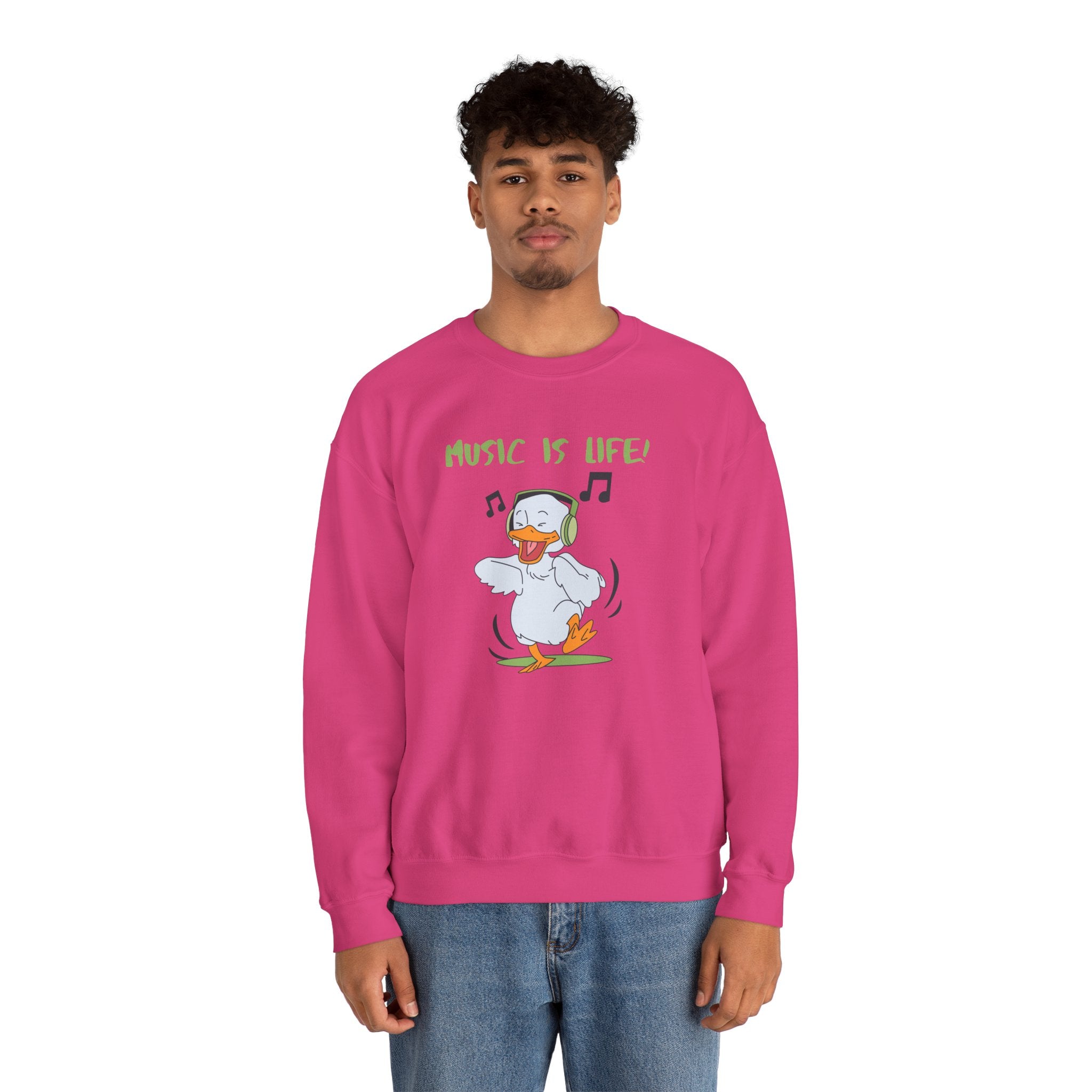 Music Is Life Duck Crewneck Sweatshirt – Cute DJ Duck Graphic Pullover