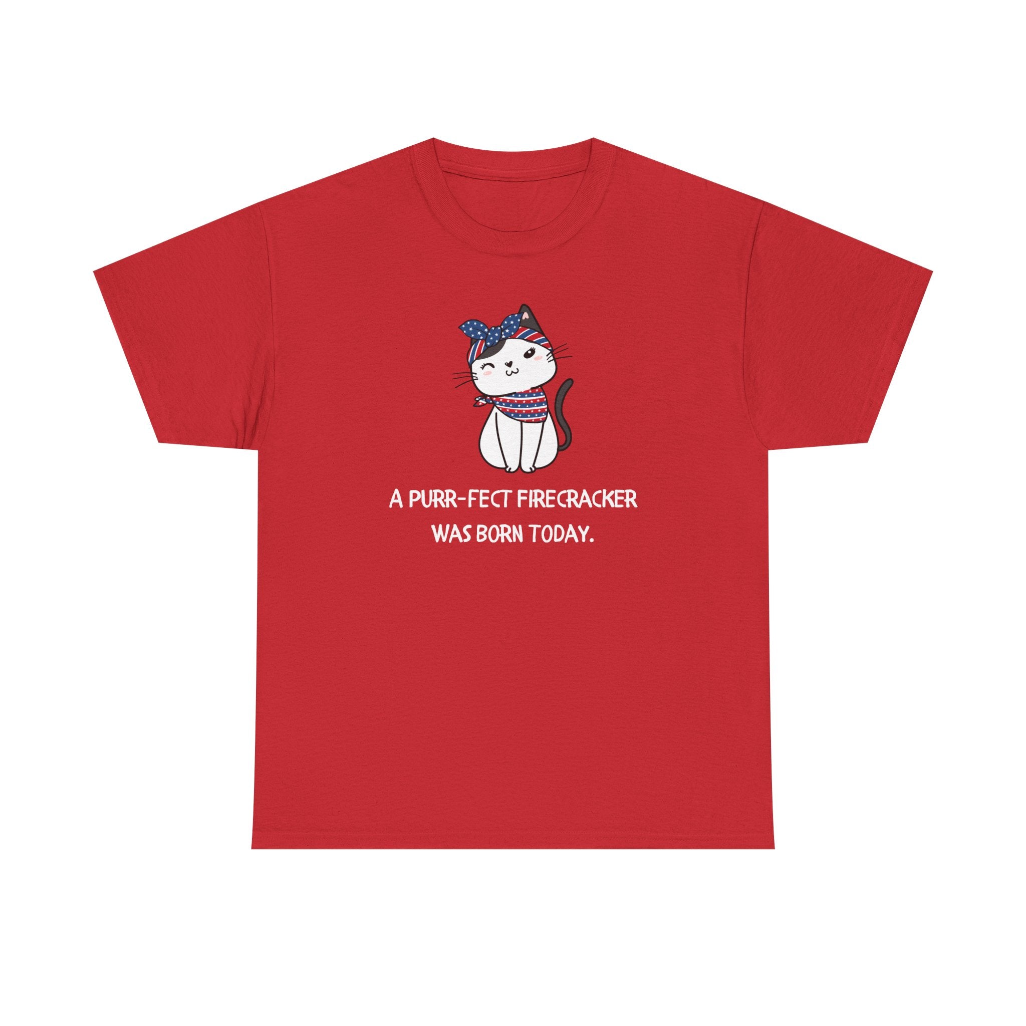 Cat Birthday Tee — "A Purr-fect Firecracker Was Born Today"