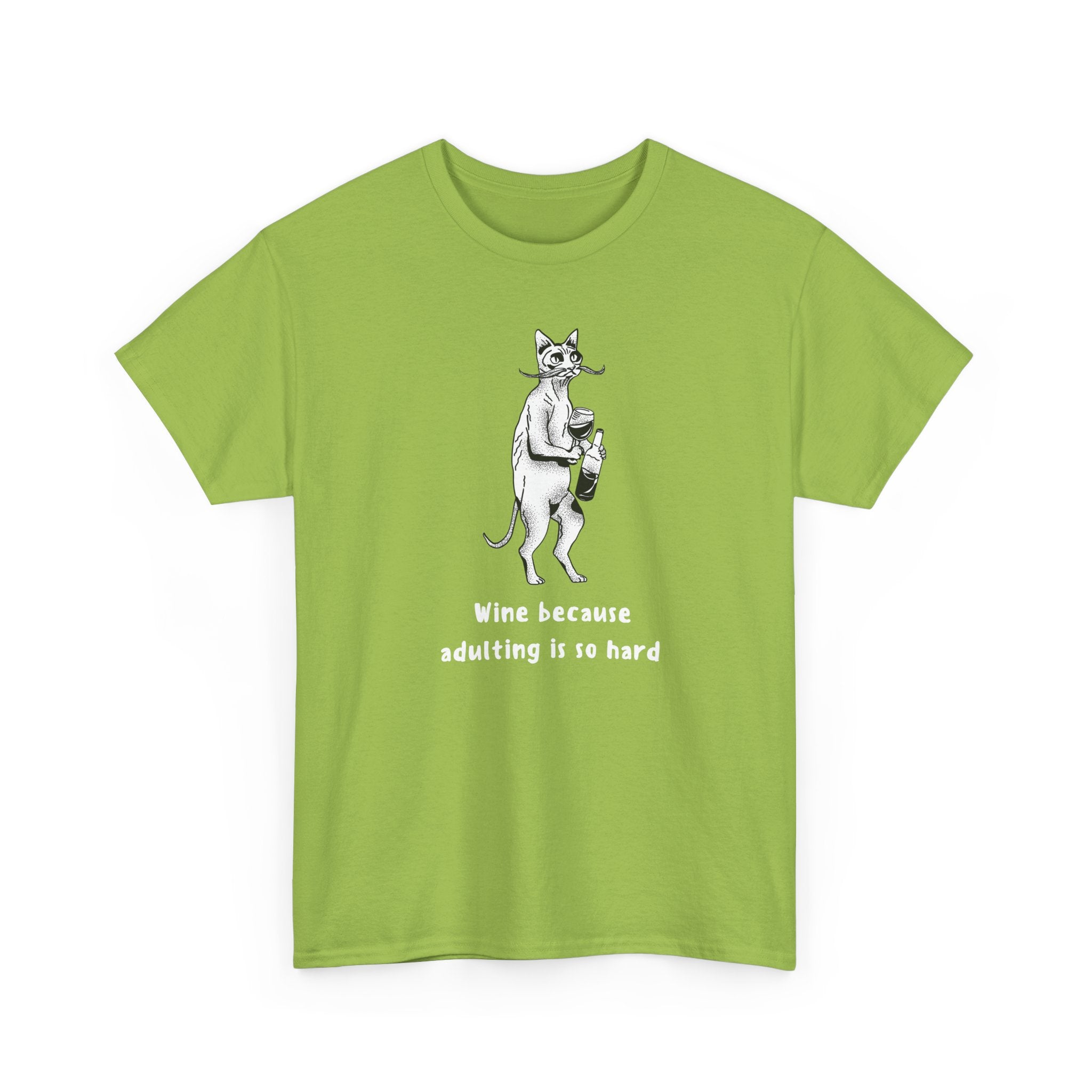 T-Shirt — 'Wine because adulting is so hard' Cat Wine Graphic Tee