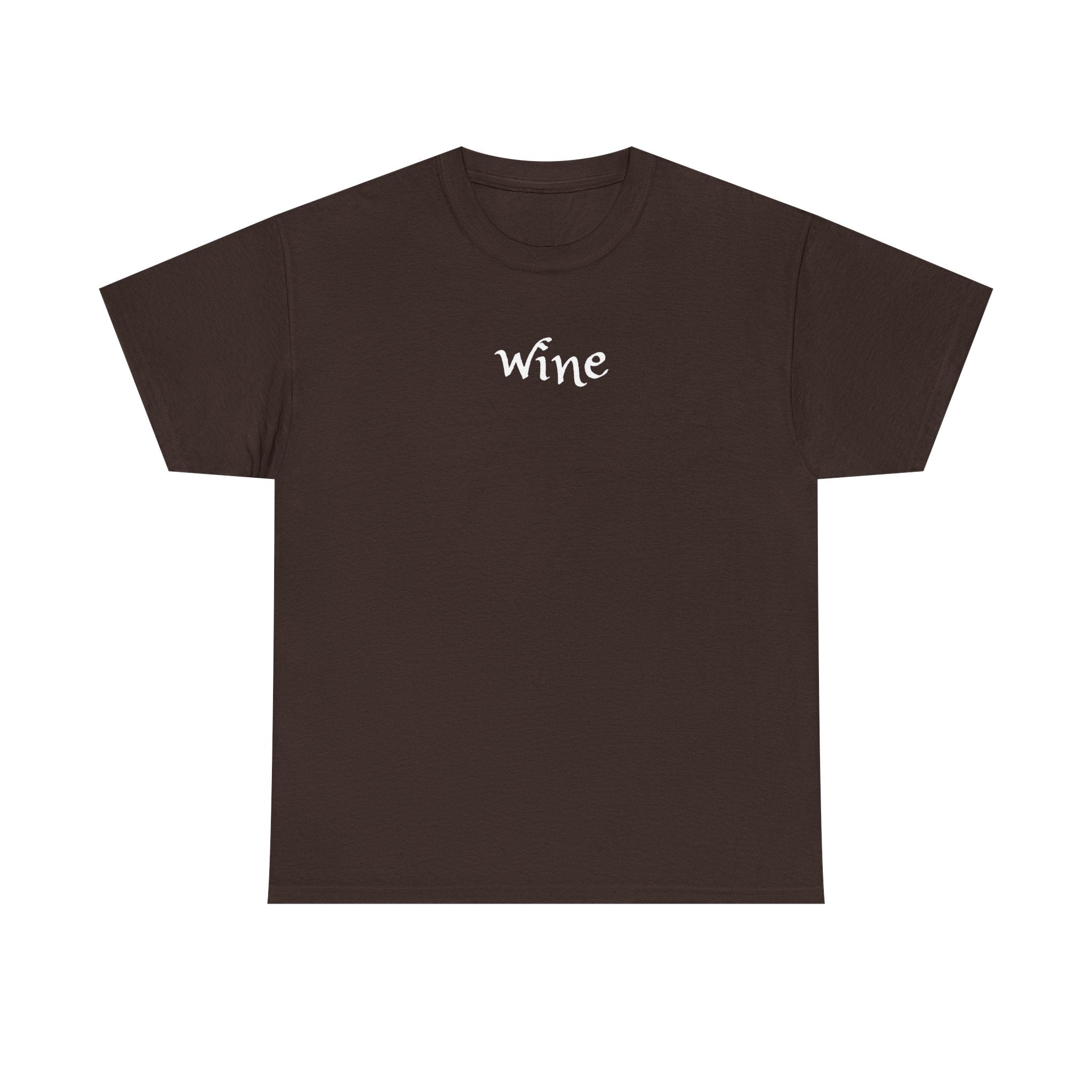 Wine Graphic Tee — Minimalist Small Chest 'wine' Text T‑Shirt