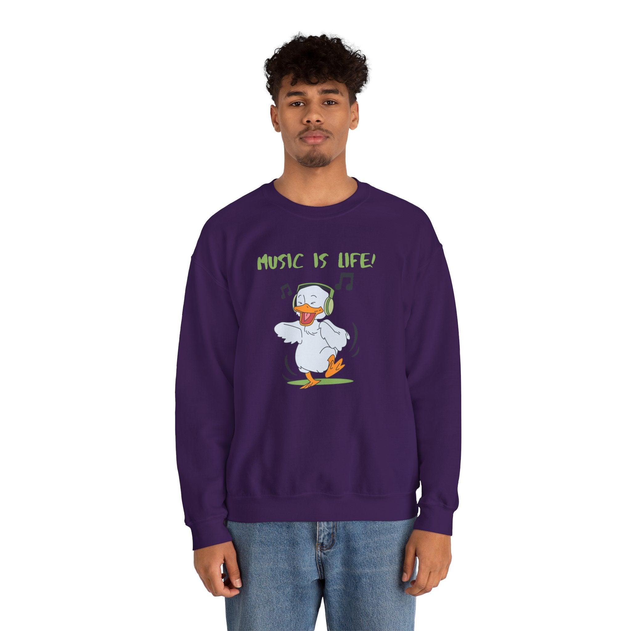 Music Is Life Duck Crewneck Sweatshirt – Cute DJ Duck Graphic Pullover