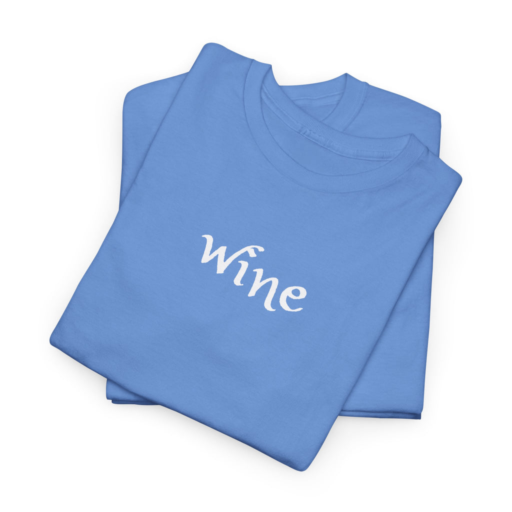 Wine Graphic Tee — Minimalist Small Chest 'wine' Text T‑Shirt