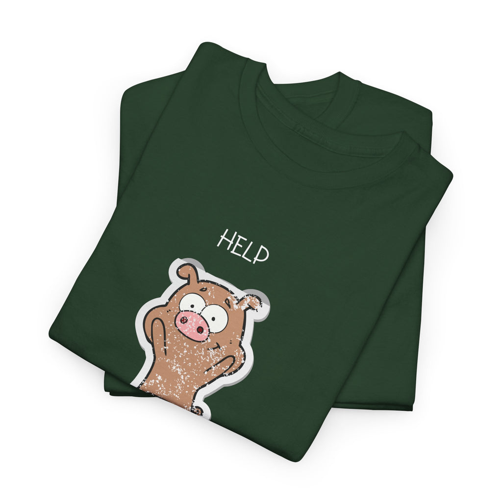 Help Pig Graphic Tee — Cute Distressed Pig Cartoon T-Shirt