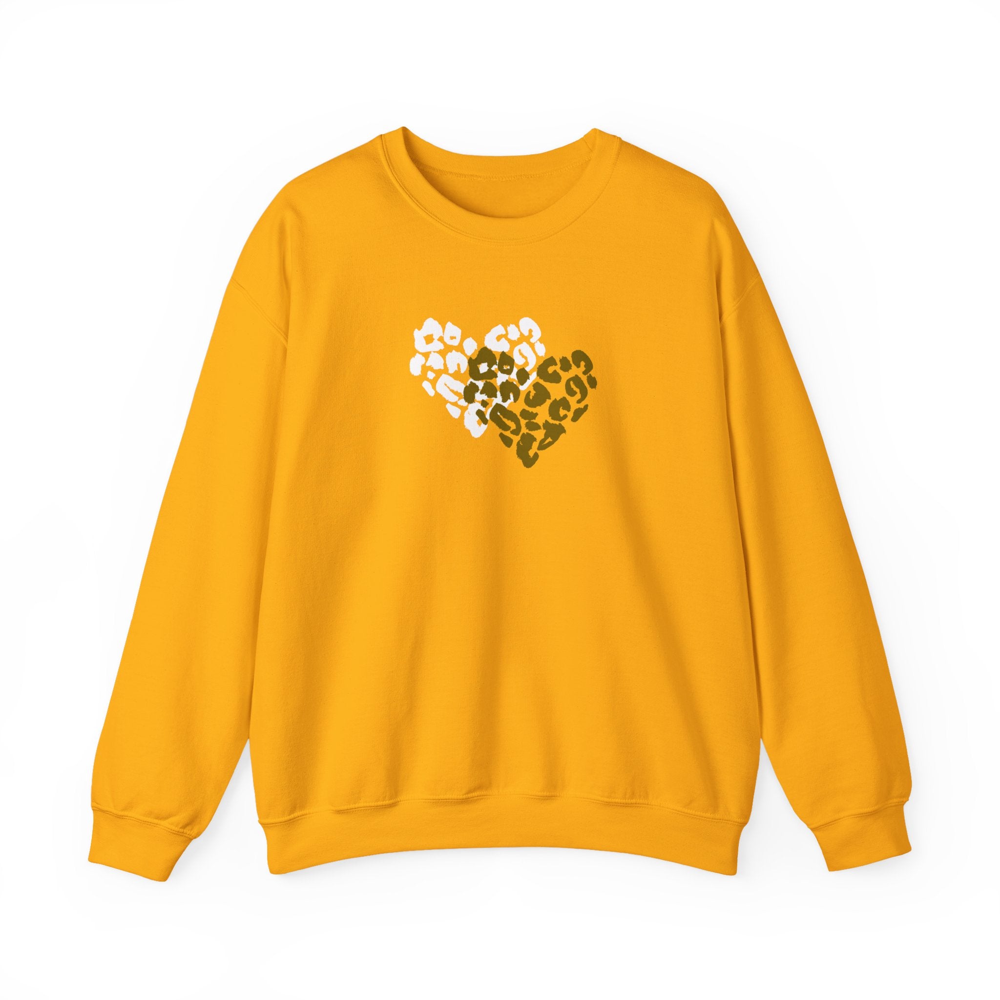 Leopard Heart Crewneck Sweatshirt – Split Gold & White Animal Print Heart