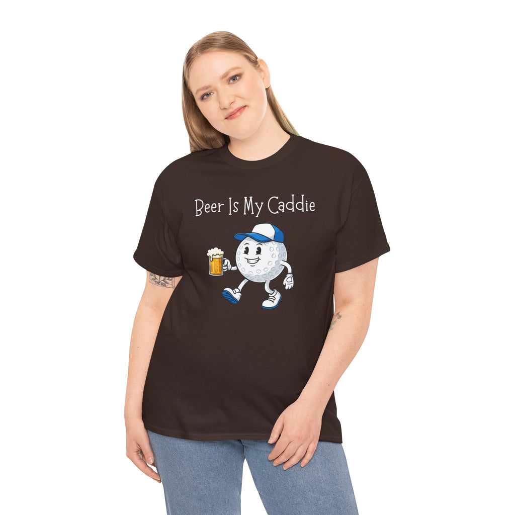 Golf Ball Cartoon Tee — "Beer Is My Caddie" Funny Golf Shirt