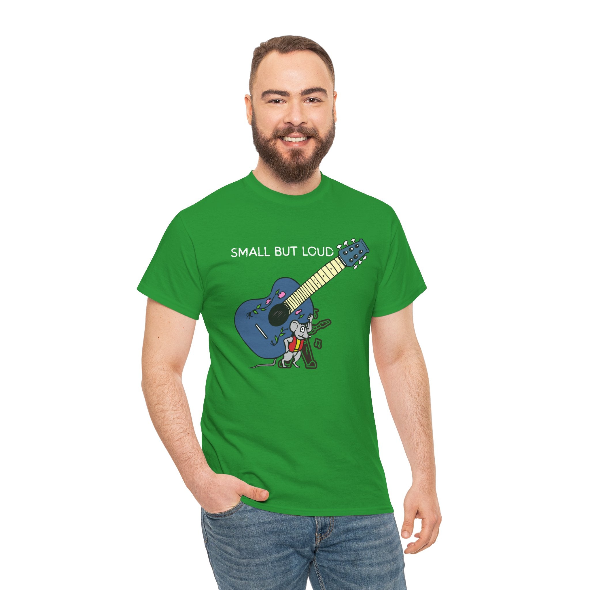 T-Shirt — "Small But Loud" Cute Mouse with Guitar Graphic