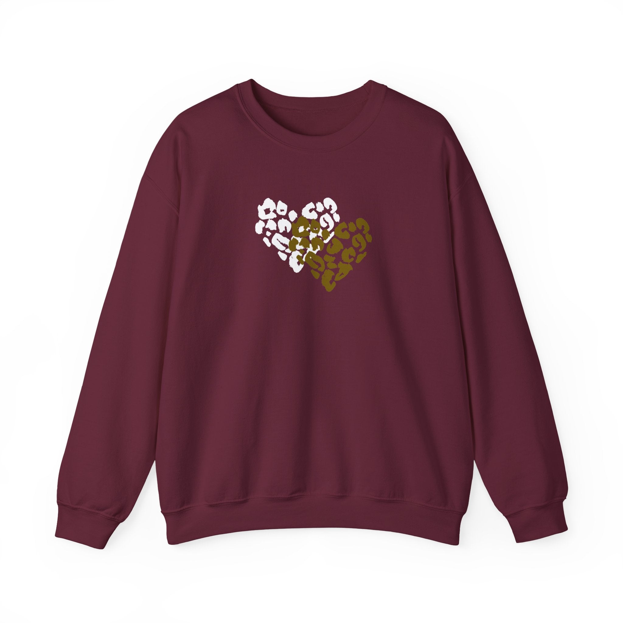 Leopard Heart Crewneck Sweatshirt – Split Gold & White Animal Print Heart