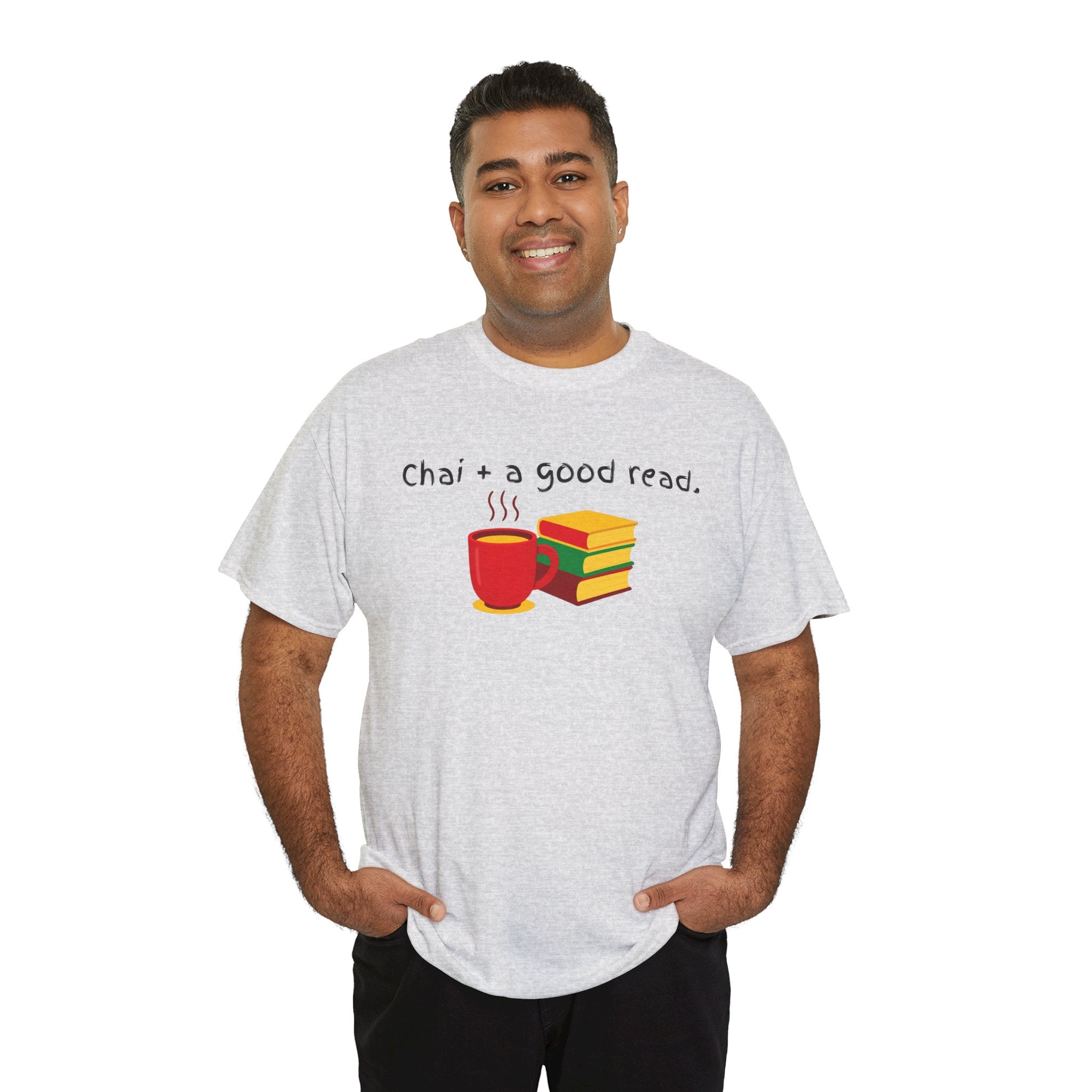 Chai + A Good Read T-Shirt — Tea & Books Graphic Tee for Book Lovers