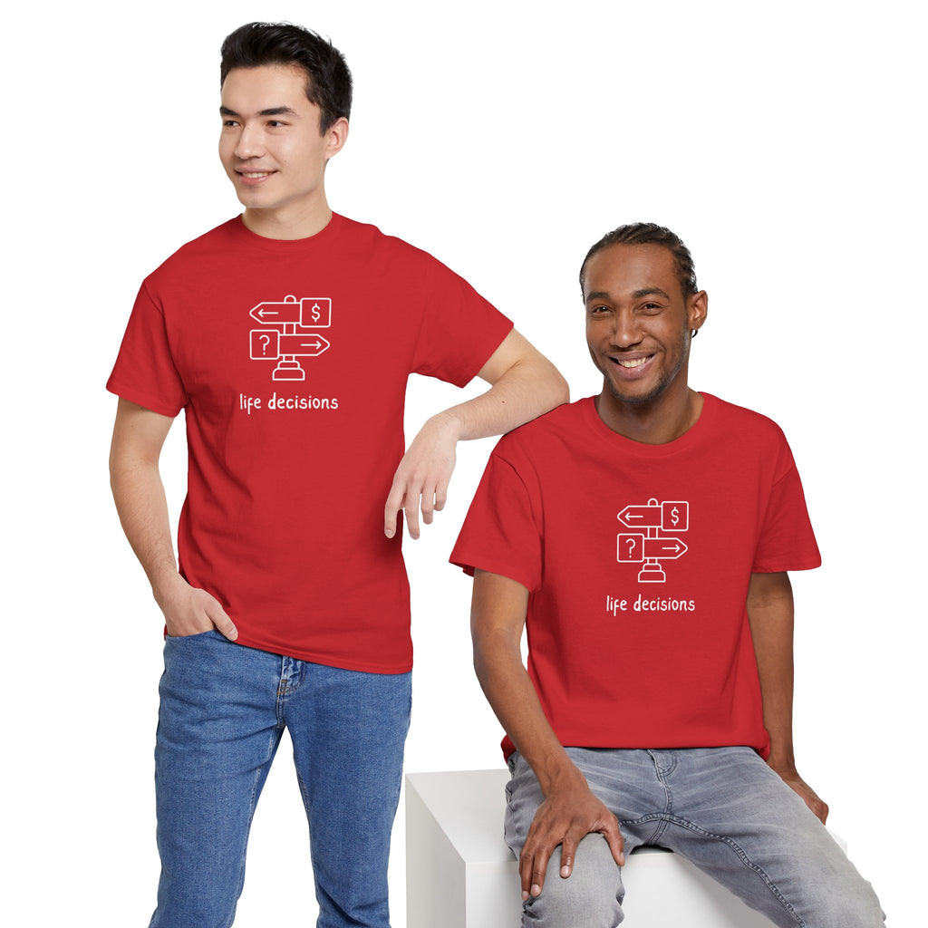 T-Shirt — Minimal "Life Decisions" Signpost Graphic Tee