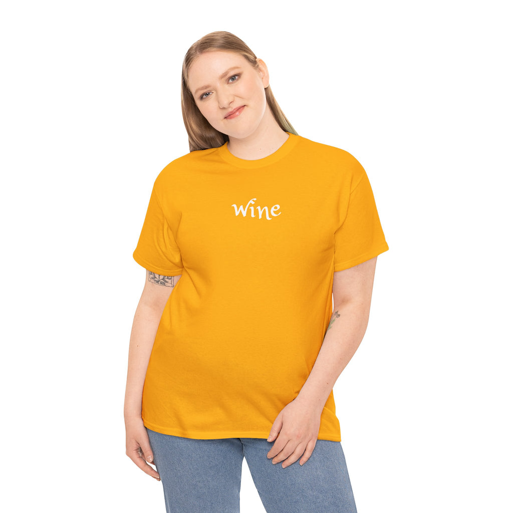 Wine Graphic Tee — Minimalist Small Chest 'wine' Text T‑Shirt