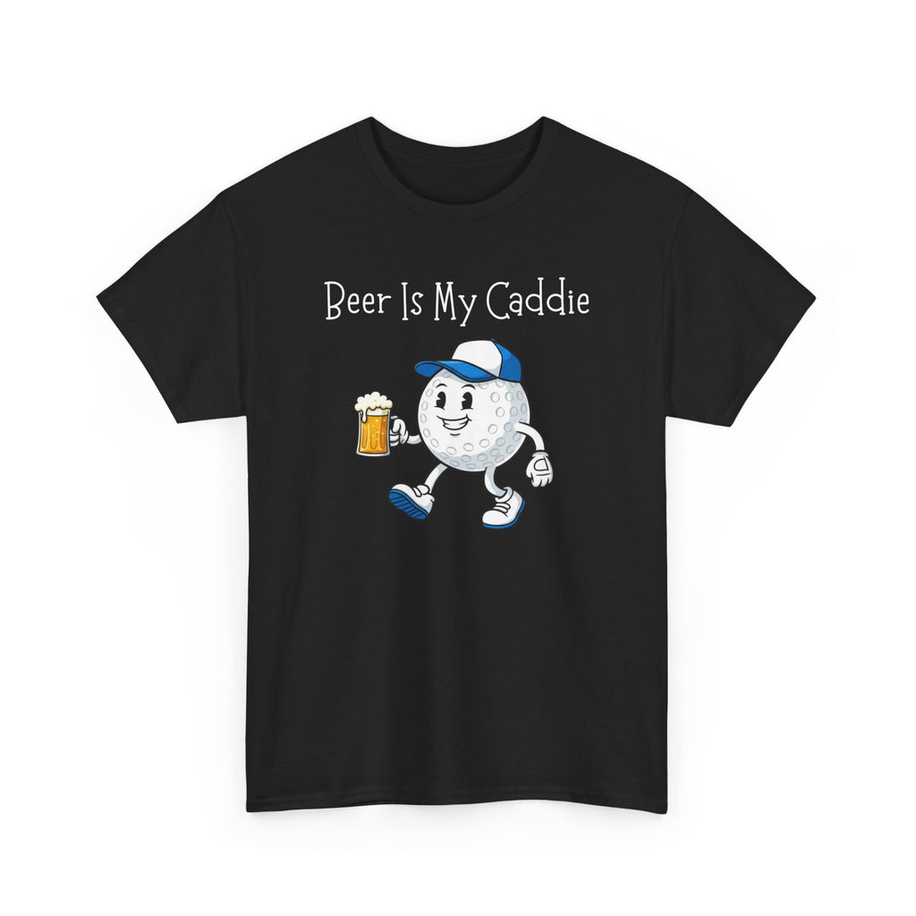 Golf Ball Cartoon Tee — "Beer Is My Caddie" Funny Golf Shirt