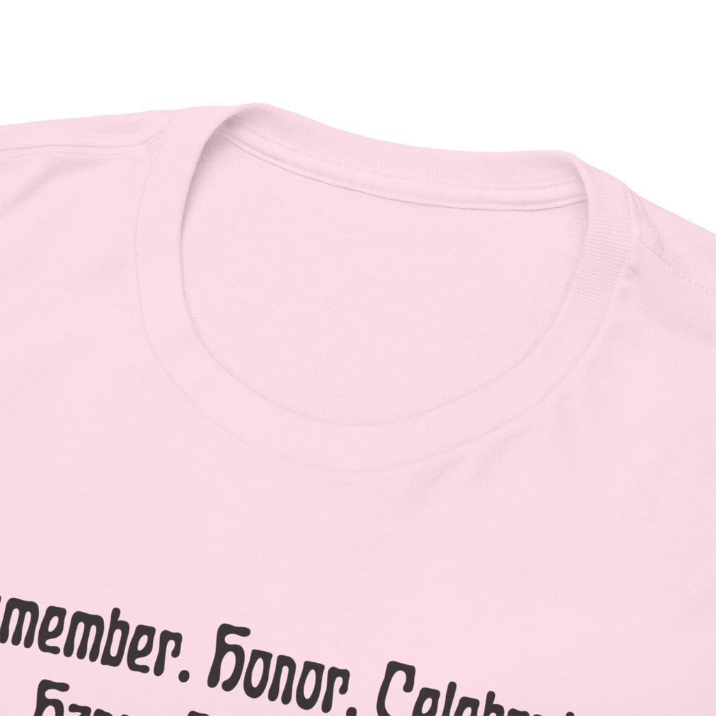 Juneteenth Celebration T‑Shirt — "Remember. Honor. Celebrate. Happy Juneteenth" with Pan-African Heart Design
