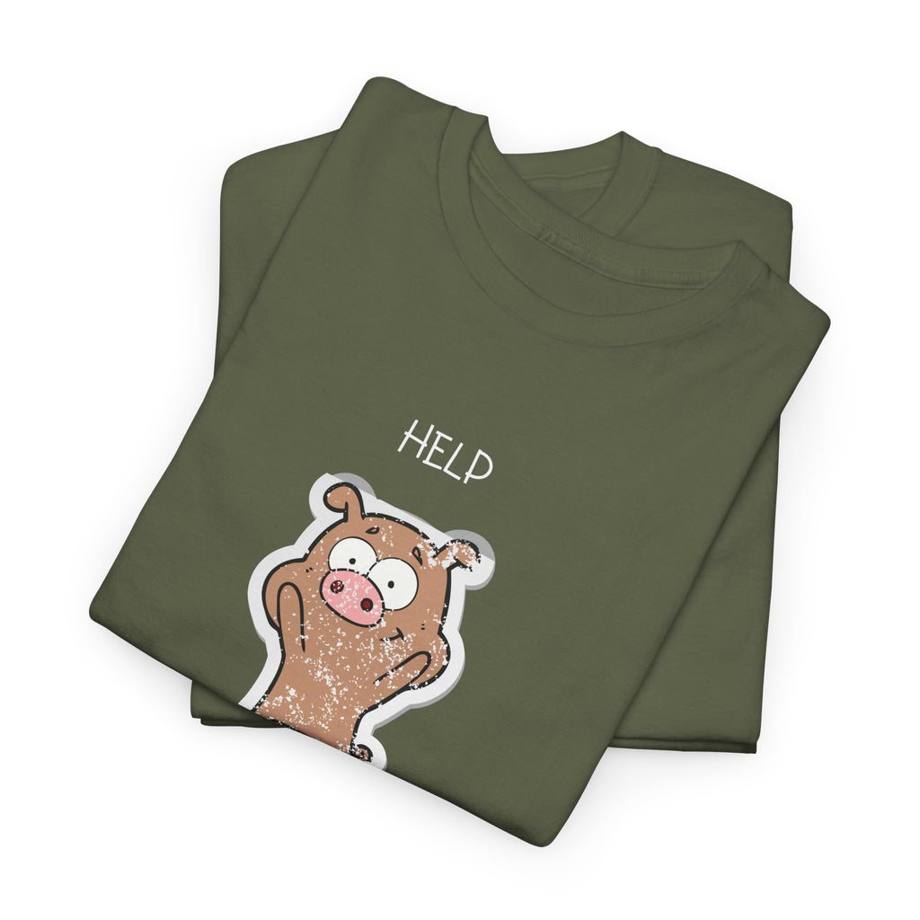 Help Pig Graphic Tee — Cute Distressed Pig Cartoon T-Shirt