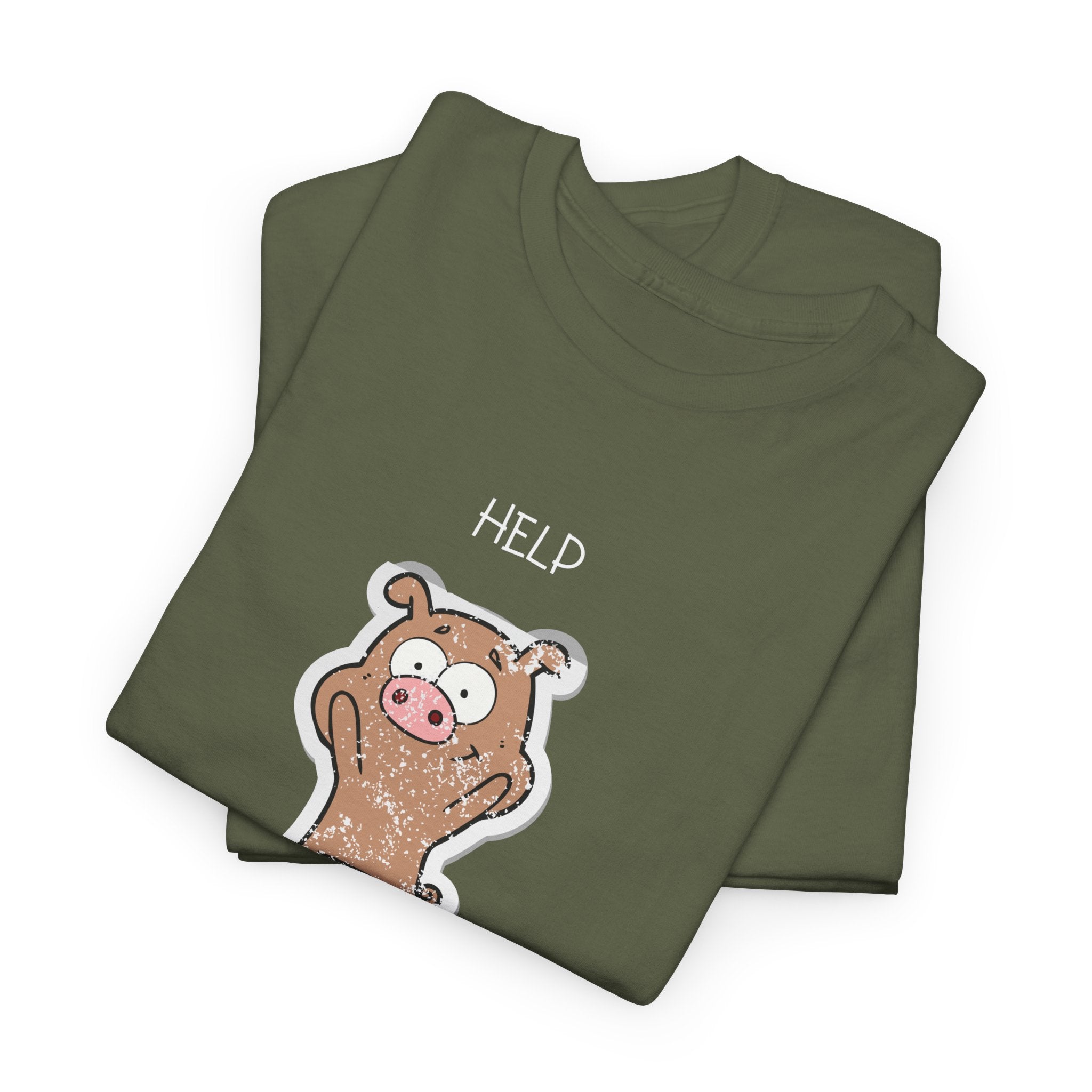 Help Pig Graphic Tee — Cute Distressed Pig Cartoon T-Shirt