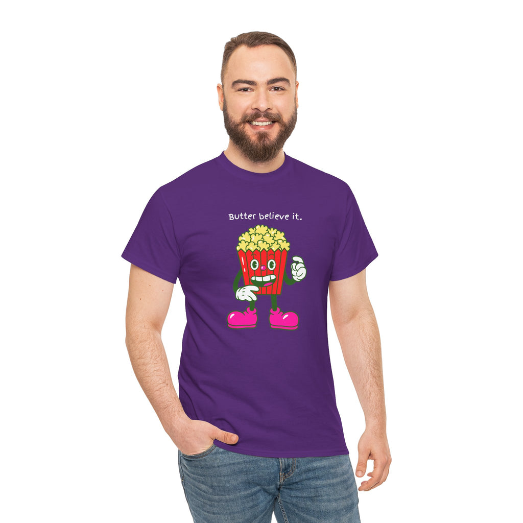 Butter Believe It Popcorn Tee — Cute Retro Snack Cartoon T-Shirt