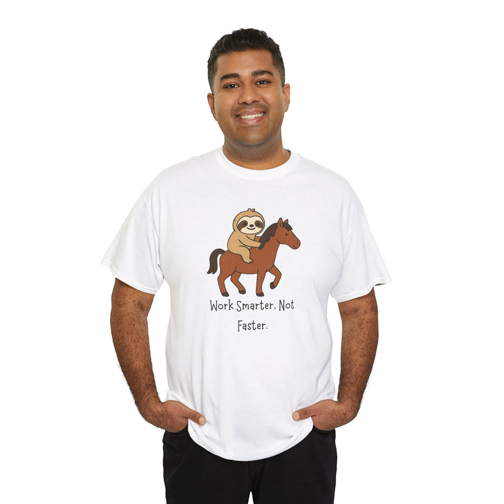 Sloth on Horse Tee — "Work Smarter, Not Faster" Cute Casual Graphic T-Shirt