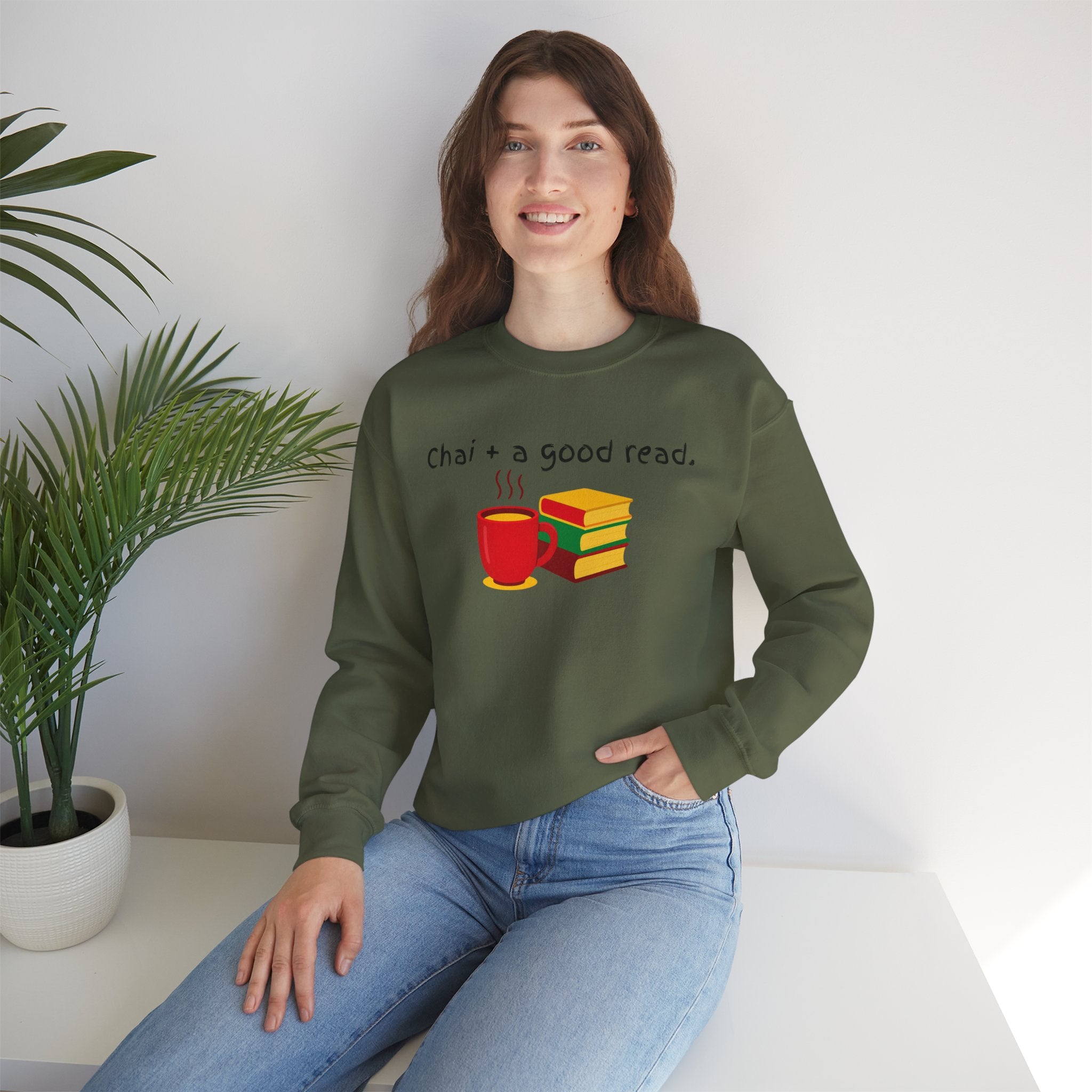 Cozy Reading Sweatshirt — "Chai + a Good Read" Crewneck