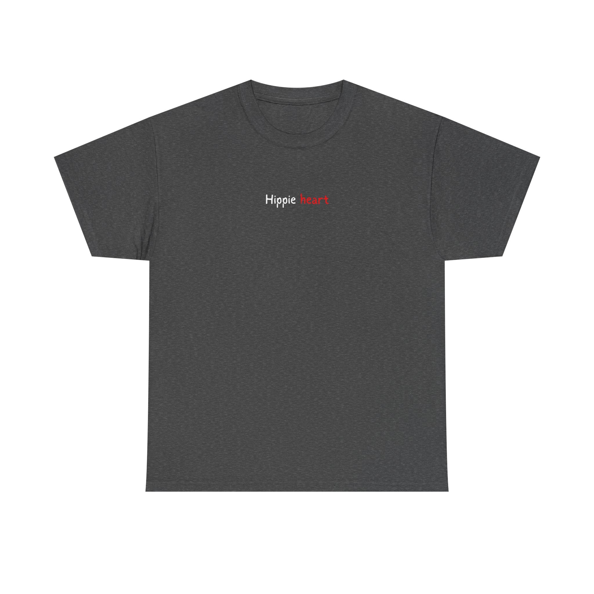 Hippie Heart Black Tee — Minimal Retro Love Graphic T-Shirt