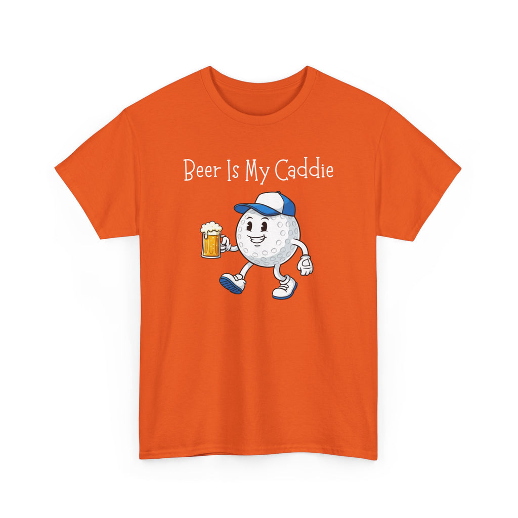 Golf Ball Cartoon Tee — "Beer Is My Caddie" Funny Golf Shirt
