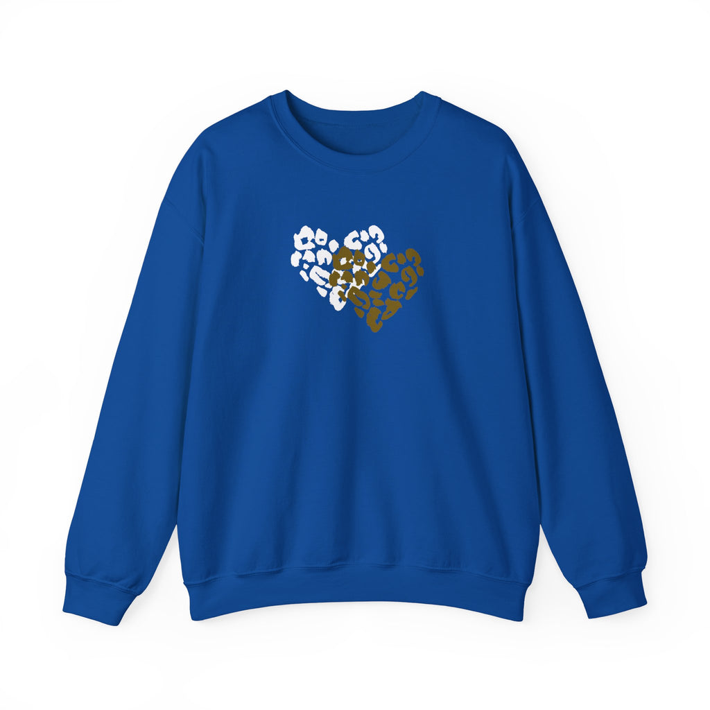 Leopard Heart Crewneck Sweatshirt – Split Gold & White Animal Print Heart