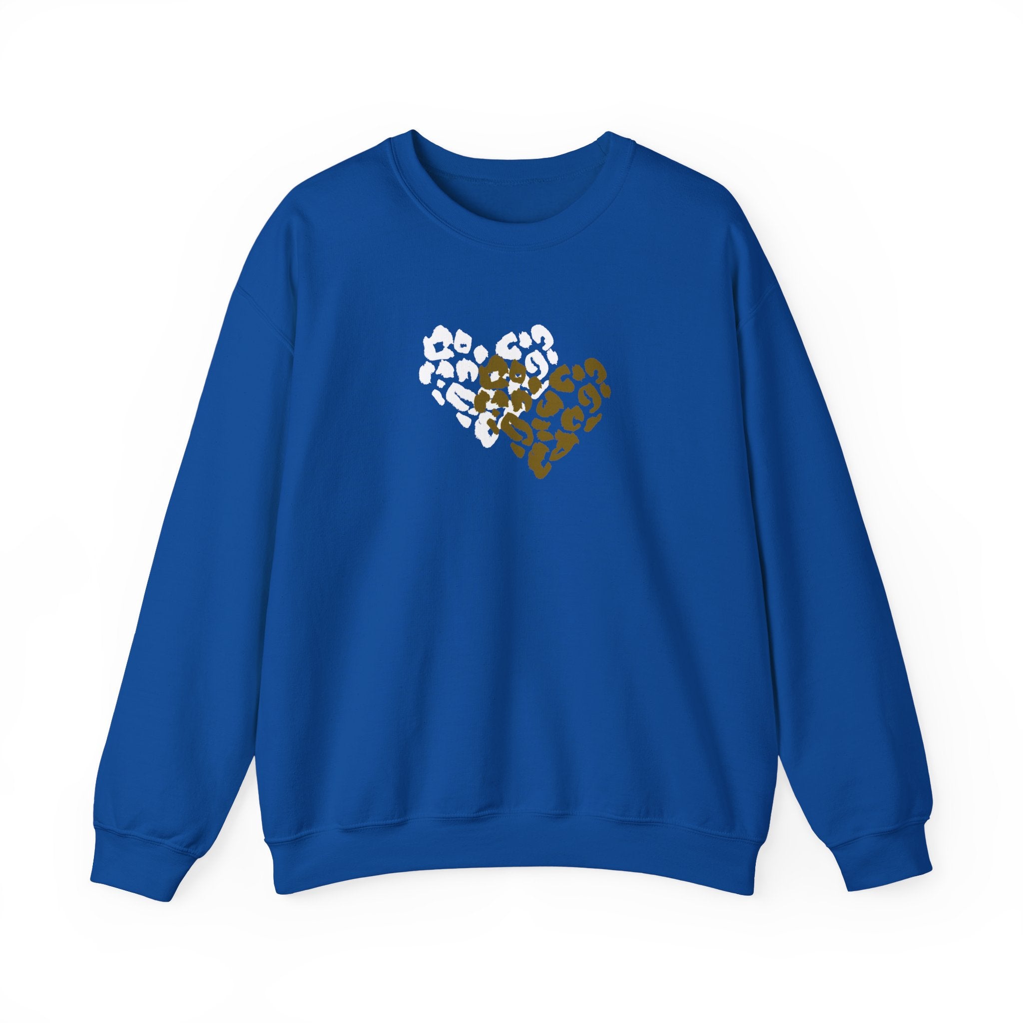 Leopard Heart Crewneck Sweatshirt – Split Gold & White Animal Print Heart