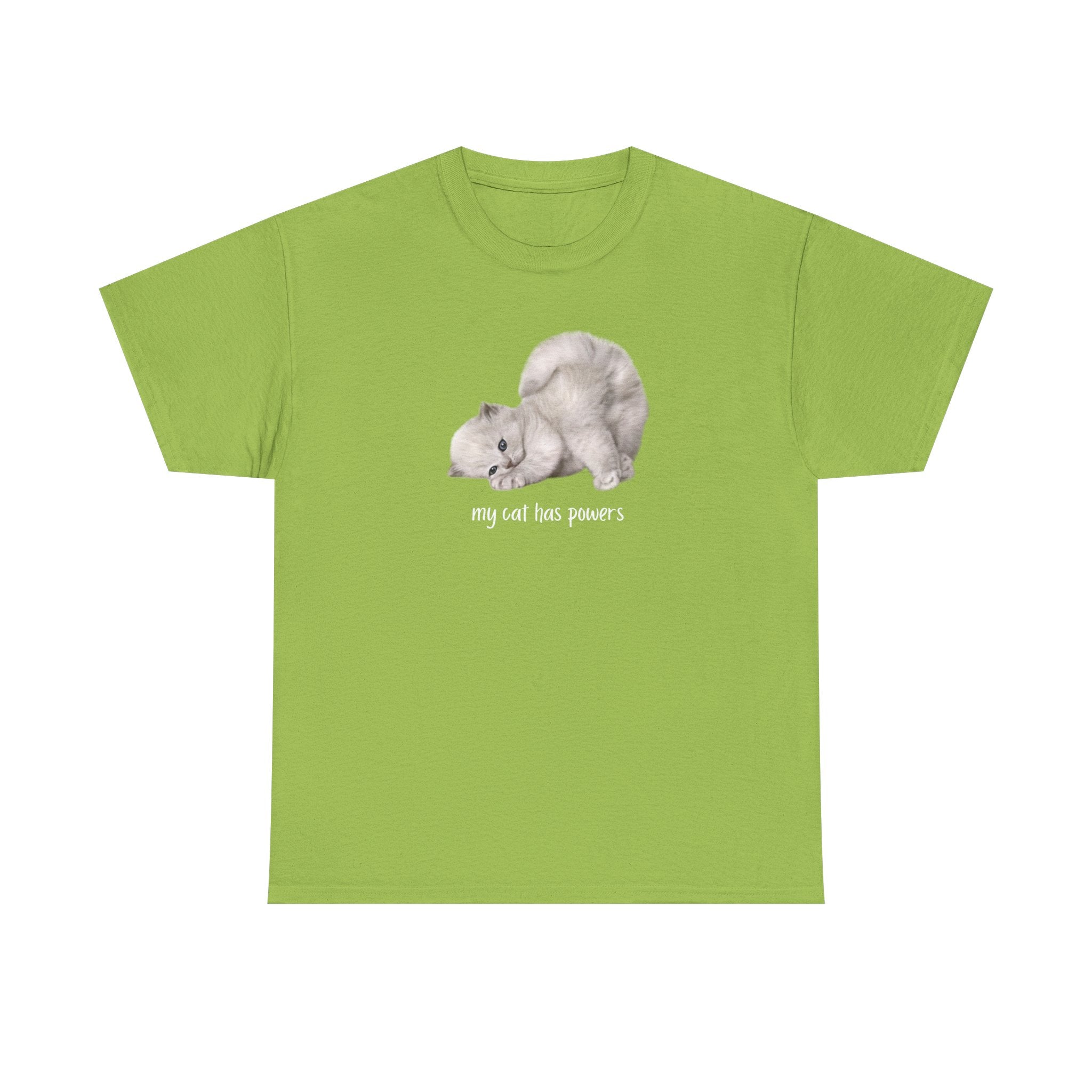 Cat T-Shirt – "My Cat Has Powers" Cute Stretching Cat Graphic Tee