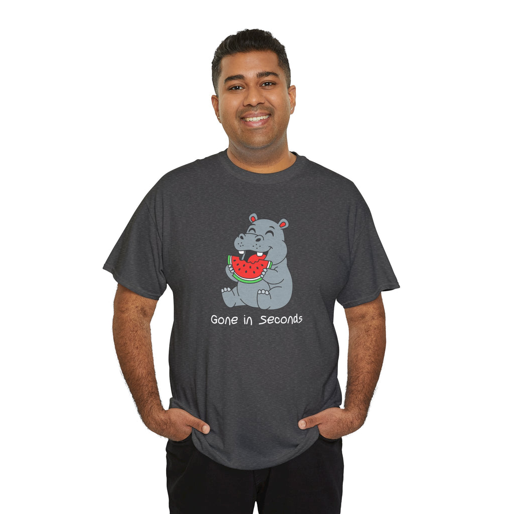 Hippo Eating Watermelon Tee — "Gone in Seconds" Cute Animal Graphic Shirt