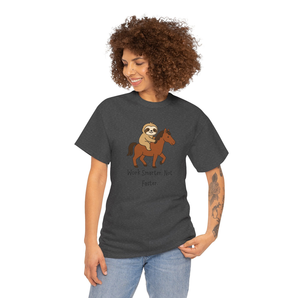 Sloth on Horse Tee — "Work Smarter, Not Faster" Cute Casual Graphic T-Shirt
