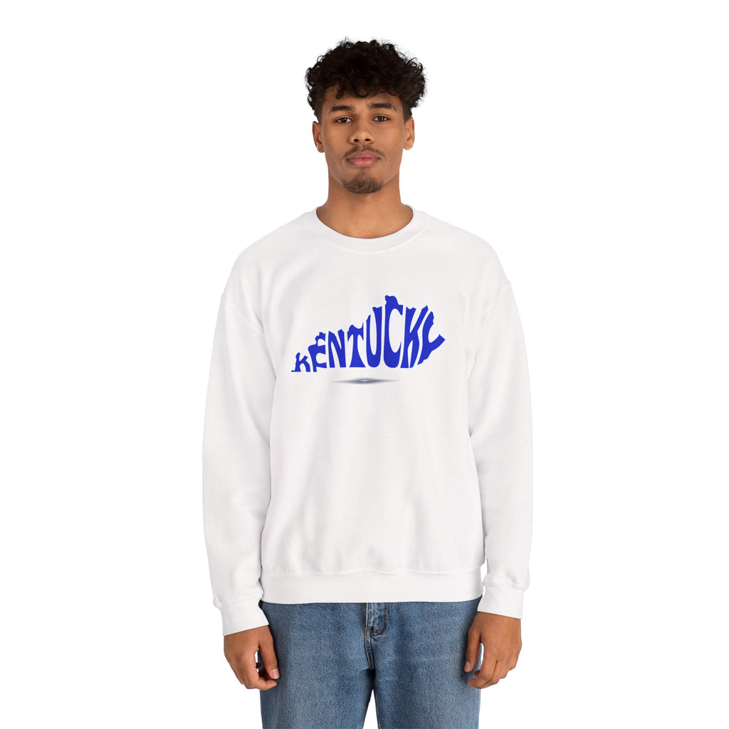 Kentucky State Outline Crewneck Sweatshirt — Blue 'Kentucky' Typography