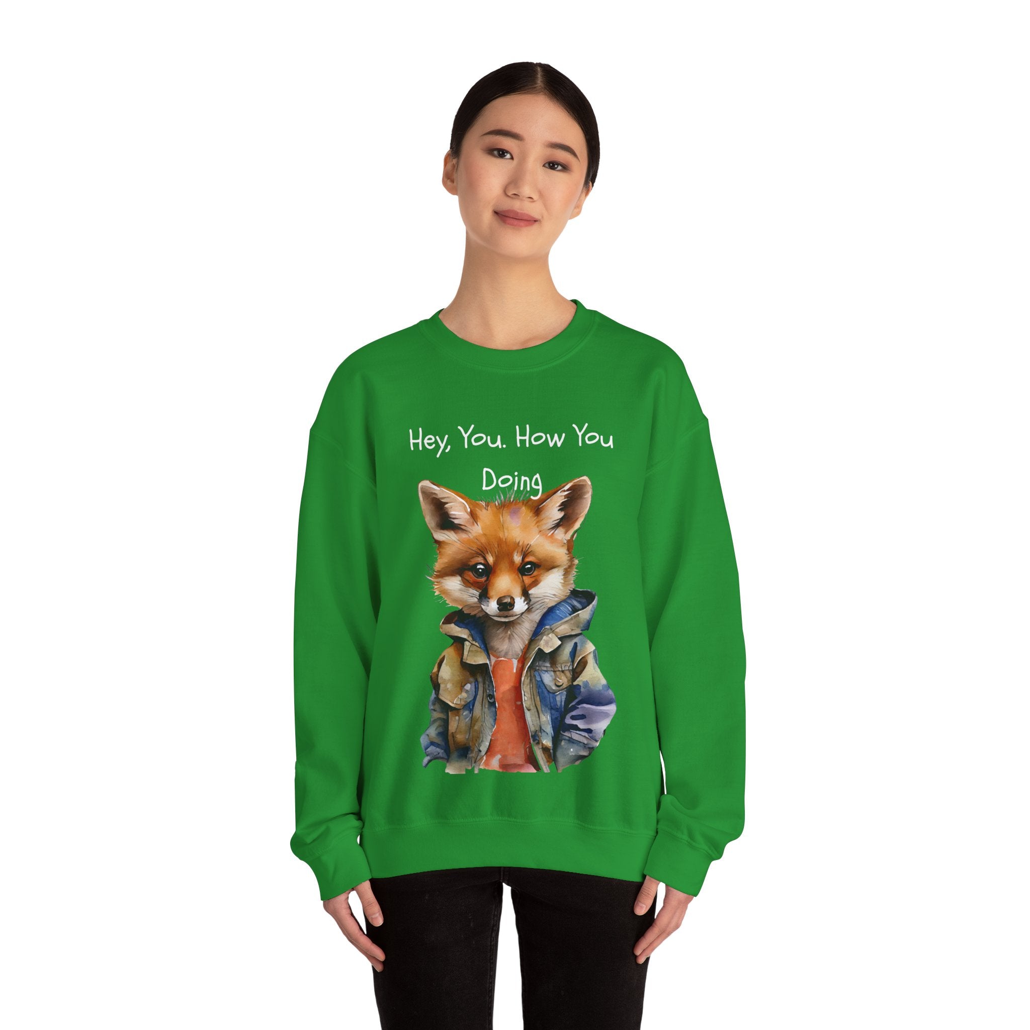 Fox Graphic Crewneck Sweatshirt — "Hey, You. How You Doing" Cozy Pullover