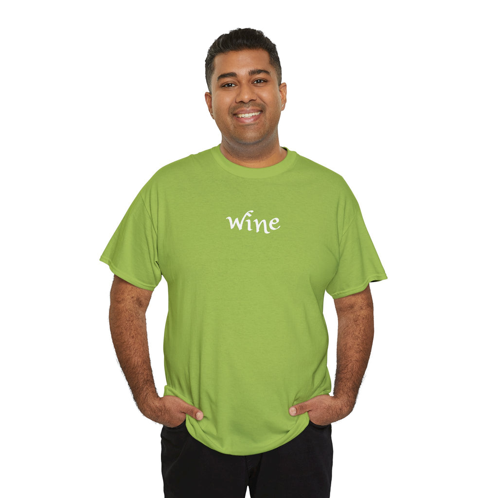 Wine Graphic Tee — Minimalist Small Chest 'wine' Text T‑Shirt