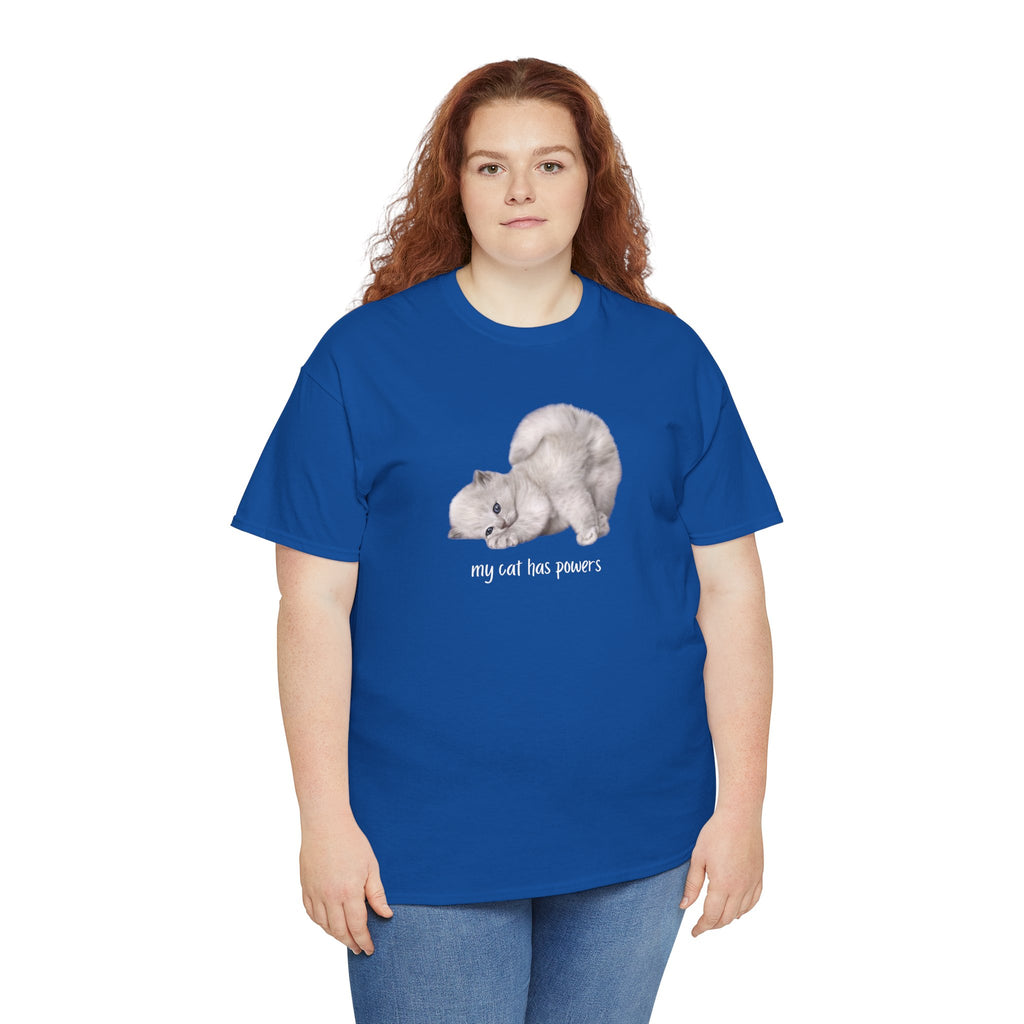 Cat T-Shirt – "My Cat Has Powers" Cute Stretching Cat Graphic Tee