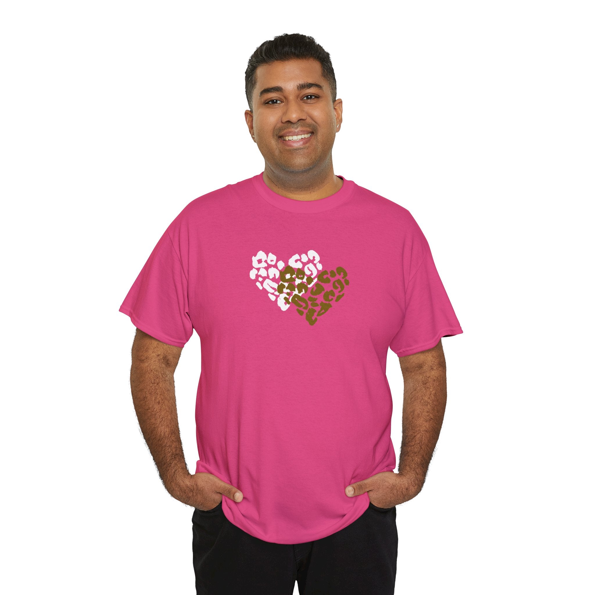 Leopard Heart Graphic Tee — Two-Tone Animal Print Heart T-Shirt