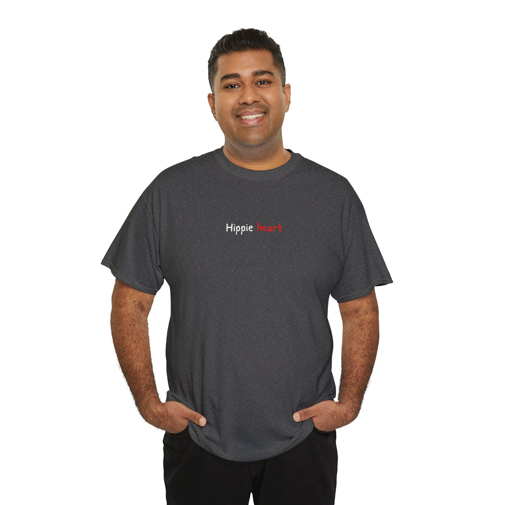 Hippie Heart Black Tee — Minimal Retro Love Graphic T-Shirt