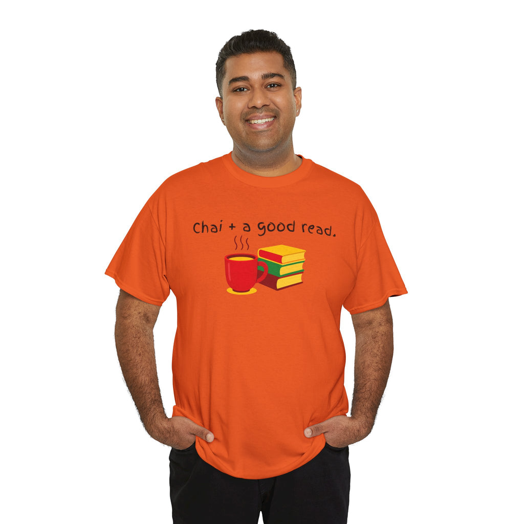 Chai + A Good Read T-Shirt — Tea & Books Graphic Tee for Book Lovers