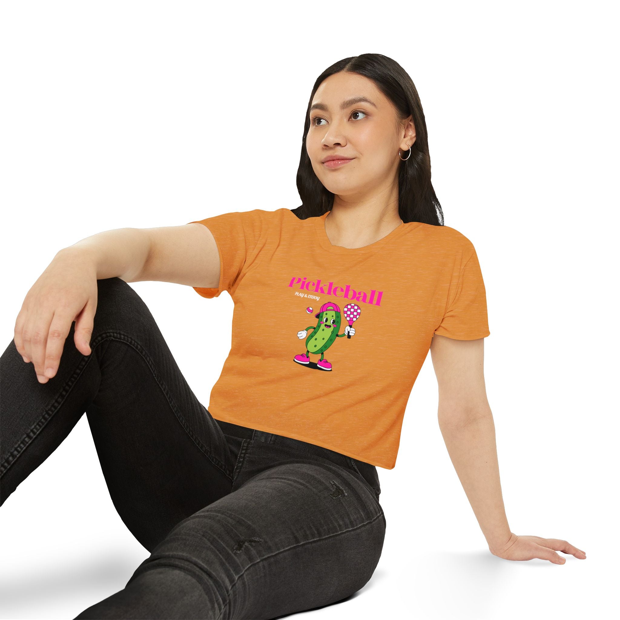 Pickleball Festival Crop Top — Cute Pickle Character Graphic Tee for Women